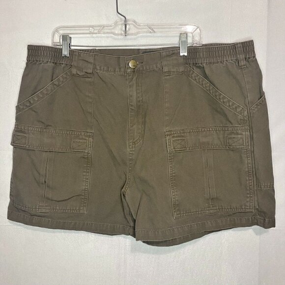 CABELAS Dark Brown Cargo Shorts Sz 42 Utility Hiking Fishing Elastic Waist - Picture 1 of 6
